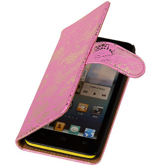 Roze Lace / Kant Design Book Cover Hoesje Galaxy S4 I9500