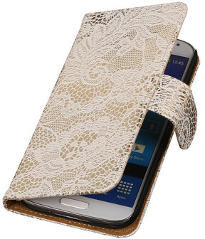 Wit Lace / Kant Design Book Cover Hoesje Galaxy S4 I9500