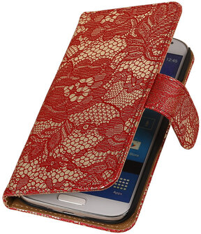 Rood Lace / Kant Design Book Cover Hoesje Galaxy S4 I9500