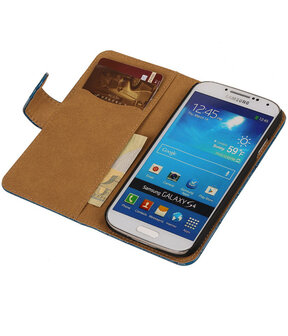 Blauw Croco Design Book Cover Hoesje Galaxy S4 I9500