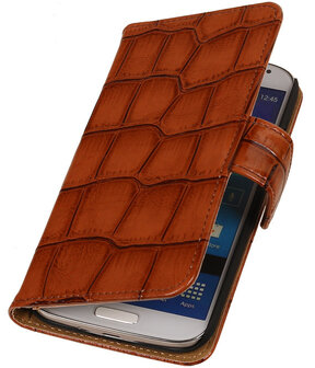 Bruin Croco Design Book Cover Hoesje Galaxy S4 I9500