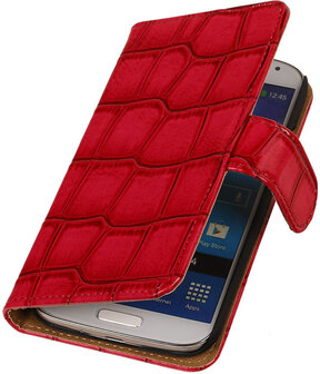 Roze Croco Design Book Cover Hoesje Galaxy S4 I9500