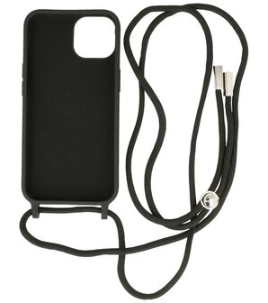 iPhone 14 Plus Hoesje Backcover Telefoonhoesje met Koord - 2.5mm Dikke - Zwart