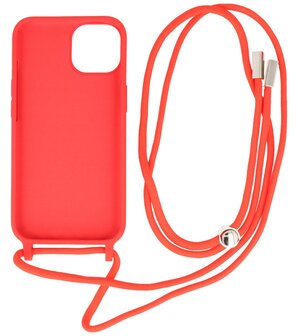 iPhone 14 Plus Hoesje Backcover Telefoonhoesje met Koord - 2.5mm Dikke - Rood
