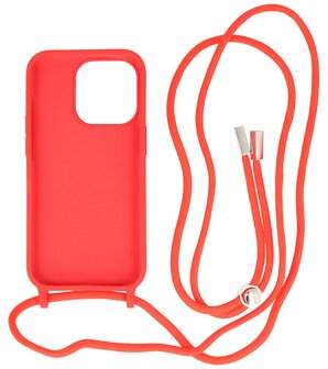 iPhone 14 Pro Max Hoesje Backcover Telefoonhoesje met Koord - 2.5mm Dikke - Rood