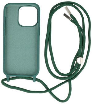 iPhone 14 Pro Max Hoesje Backcover Telefoonhoesje met Koord - 2.5mm Dikke - Donker Groen