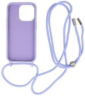 iPhone 14 Pro Hoesje Backcover Telefoonhoesje met Koord - 2.5mm Dikke - Paars