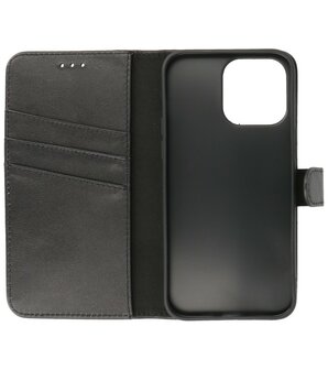 Echt Lederen Hoesje Wallet Case Telefoonhoesje voor iPhone 14 Pro - Zwart