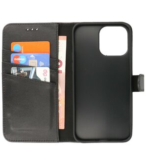 Echt Lederen Hoesje Wallet Case Telefoonhoesje voor iPhone 14 Pro - Zwart