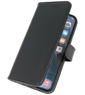 Echt Lederen Hoesje Wallet Case Telefoonhoesje voor iPhone 14 Pro Max - Zwart