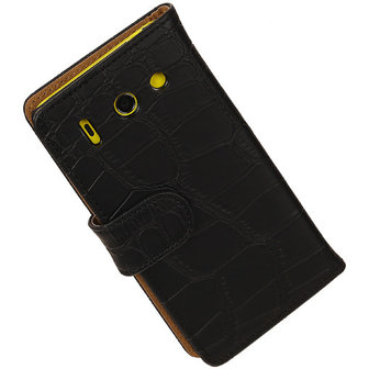 Huawei Ascend G510 Crocodile Booktype Wallet Hoesje Zwart