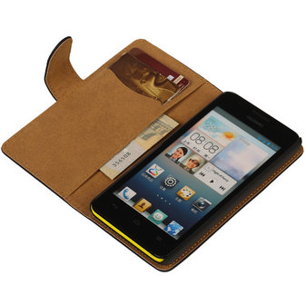 Huawei Ascend G510 Effen Booktype Wallet Hoesje Zwart