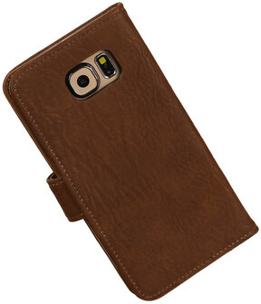 Hout Bruin Samsung Galaxy S6 Book Wallet Case Hoesje