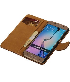 Hout Bruin Samsung Galaxy S6 Book Wallet Case Hoesje