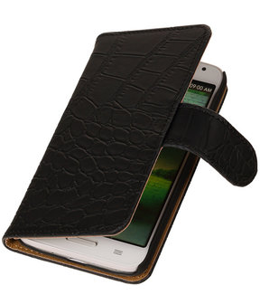 Huawei Ascend G610 Crocodile Booktype Wallet Hoesje Zwart