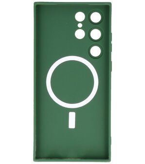 MagSafe Hoesje met Camera Beschermer voor Samsung Galaxy S23 Ultra Donker Groen