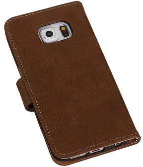 Hout Zwart Samsung Galaxy S6 Edge Book Wallet Case Hoesje