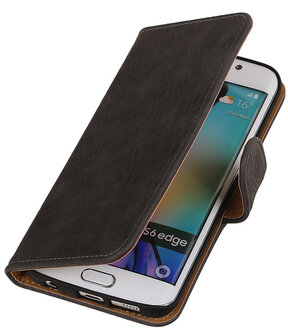 Hout Grijs Samsung Galaxy S6 Edge Book Wallet Case Hoesje