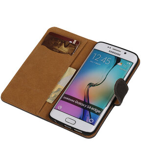 Hout Grijs Samsung Galaxy S6 Edge Book Wallet Case Hoesje