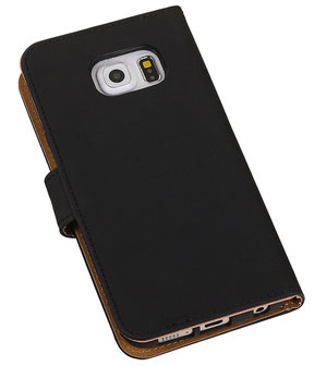 Samsung Galaxy S6 Edge Effen Booktype Wallet Hoesje Zwart