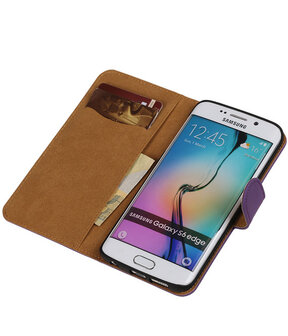 Samsung Galaxy S6 Edge Effen Booktype Wallet Hoesje Paars