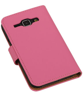 Samsung Galaxy J1 Effen Booktype Wallet Hoesje Roze