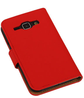 Samsung Galaxy J1 Effen Booktype Wallet Hoesje Rood