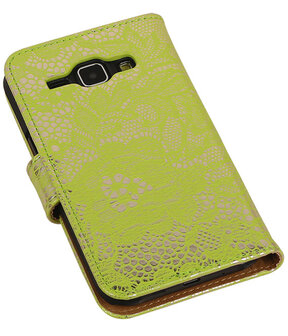 Groen Lace / Kant Design Bookcover Hoesje Samsung Galaxy J1