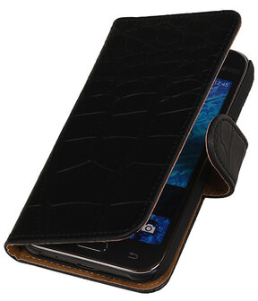 Samsung Galaxy J1 Crocodile Booktype Wallet Hoesje Zwart