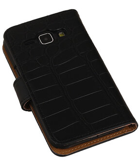 Samsung Galaxy J1 Crocodile Booktype Wallet Hoesje Zwart