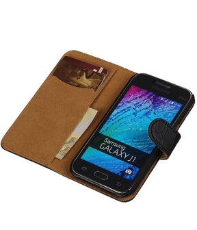 Samsung Galaxy J1 Crocodile Booktype Wallet Hoesje Zwart