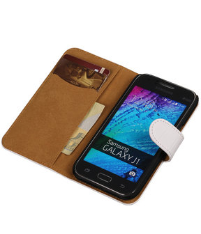 Samsung Galaxy J1 Crocodile Booktype Wallet Hoesje Wit