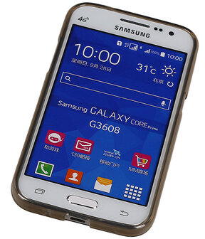 Samsung Galaxy Core Prime TPU Hoesje Transparant Grijs &ndash; Back Case Bumper Hoes Cover
