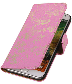 Goud Lace / Kant Design Bookcover Hoesje Samsung Galaxy E7