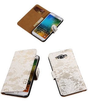 Wit Lace / Kant Design Bookcover Hoesje Samsung Galaxy E7