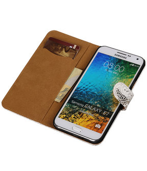 Wit Lace / Kant Design Bookcover Hoesje Samsung Galaxy E7