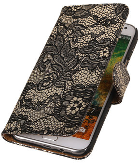 Zwart Lace / Kant Design Bookcover Hoesje Samsung Galaxy E7