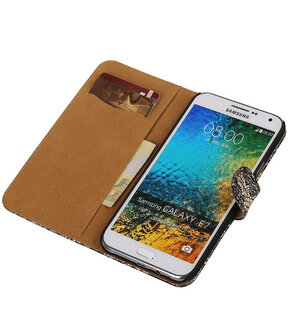 Zwart Lace / Kant Design Bookcover Hoesje Samsung Galaxy E7