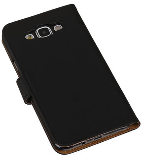 Zwart Effen Bookcover Hoesje Samsung Galaxy E7