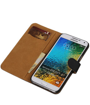 Zwart Effen Bookcover Hoesje Samsung Galaxy E7