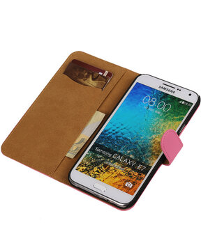 Roze Effen Bookcover Hoesje Samsung Galaxy E7