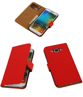 Rood Effen Bookcover Hoesje Samsung Galaxy E7