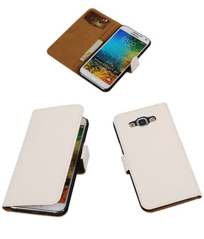 Wit Effen Bookcover Hoesje Samsung Galaxy E7