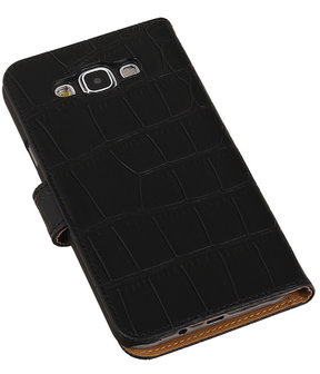 Zwart Krokodil Bookcover Hoesje Samsung Galaxy E7