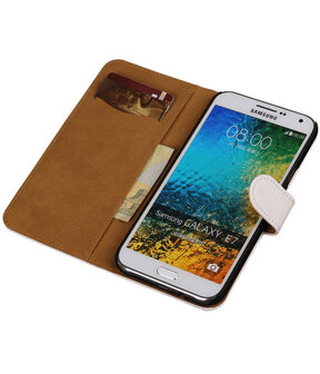 Wit Krokodil Bookcover Hoesje Samsung Galaxy E7