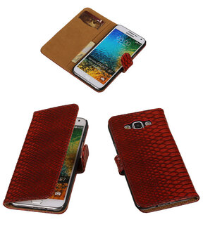 Rood Slang/Snake Bookcover Hoesje Samsung Galaxy E7