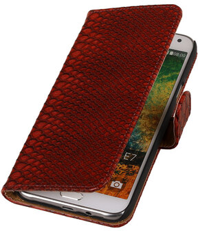 Rood Slang/Snake Bookcover Hoesje Samsung Galaxy E7