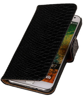Zwart Slang/Snake Bookcover Hoesje Samsung Galaxy E7