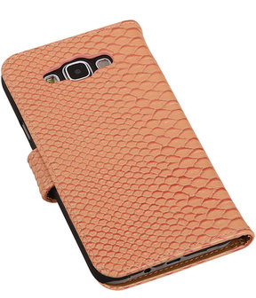Licht Roze Slang/Snake Bookcover Hoesje Samsung Galaxy E7