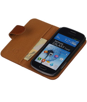 BestCases Bruin Echt Leer Booktype Hoesje voor Samsung Galaxy S Duos S7562